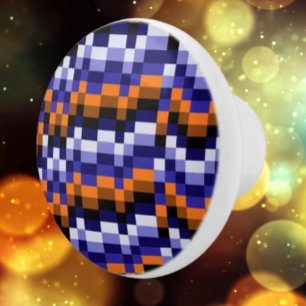 Pixel Art Ceramic Knob – Blues, Orange & Earth