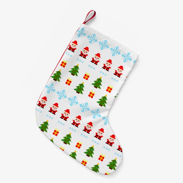 Pixel Art Christmas Small Christmas Stocking (Front (Hanging))