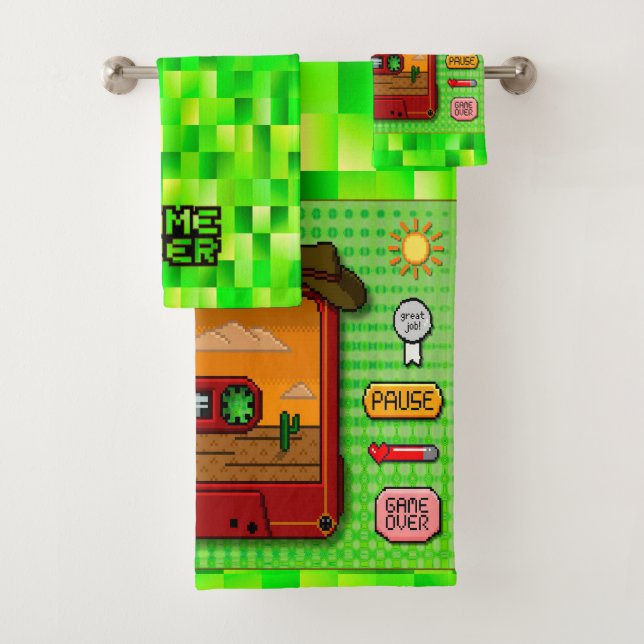 Pixel art denim set towels (Insitu)
