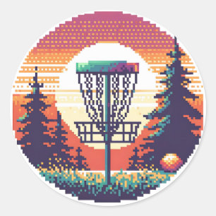 Pixel Art Disc Golf Course Classic Round Sticker