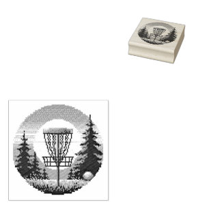 Pixel Art Disc Golf Course Rubber Stamp