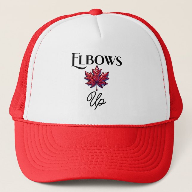 Pixel Art Elbows Up | Canada Support & Ally  Trucker Hat (Front)
