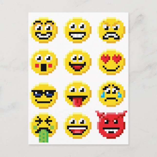 Pixel Art Emoji Emoticon Set Postcard (Front)