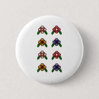 Pixel Art Floral Pattern (pale Pink) Sticker  6 Cm Round Badge