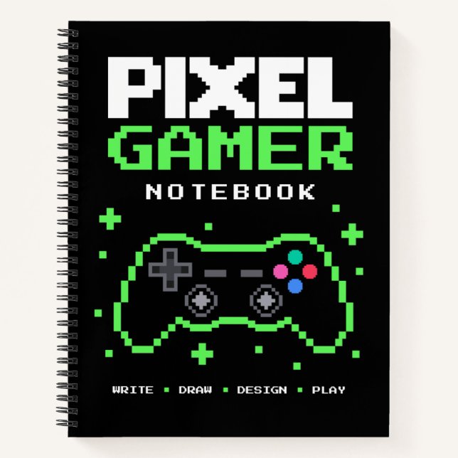 Pixel Art Gamer Notebook – Write Draw Design Play  (Front)