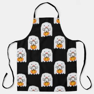 Pixel art ghost: Halloween pattern Apron