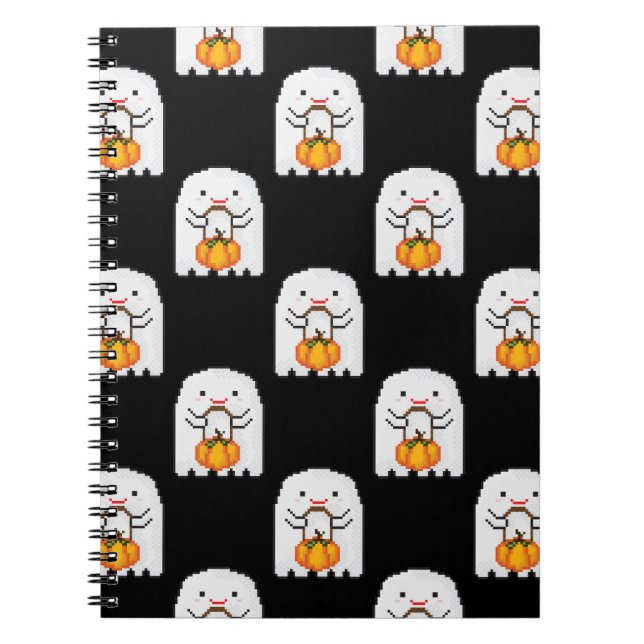 Pixel art ghost: Halloween pattern Notebook (Front)