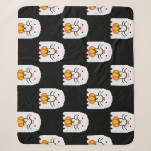 Pixel art ghost: Halloween pattern Sherpa Blanket