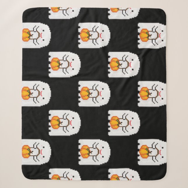 Pixel art ghost: Halloween pattern Sherpa Blanket (Front)