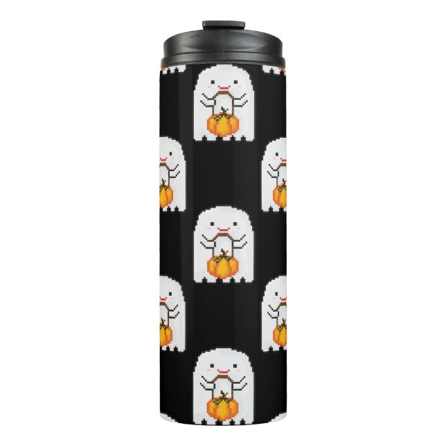 Pixel art ghost: Halloween pattern Thermal Tumbler (Front)