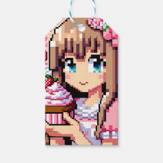 Pixel Art Girl's Pink Birthday Girl Gift Tags