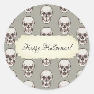Pixel Art Gothic Spooky Skull Pattern Classic Round Sticker
