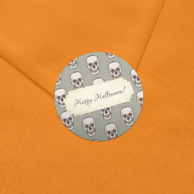 Pixel Art Gothic Spooky Skull Pattern Classic Round Sticker (Creator Uploaded)