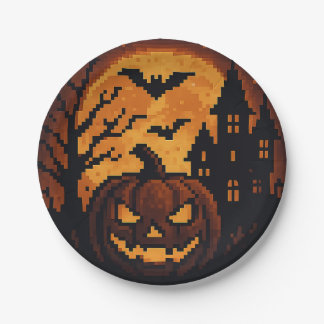 Pixel art Halloween paper plates. Paper Plate