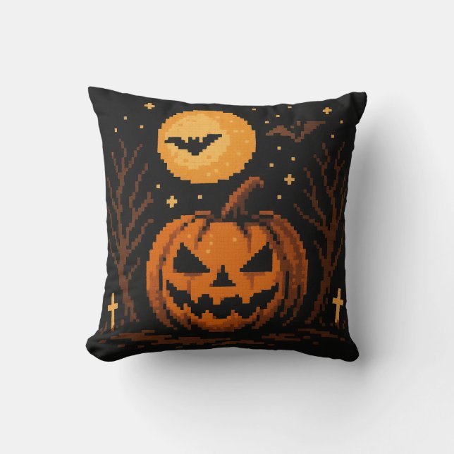 Pixel art Halloween pumpkin pilow Cushion (Front)
