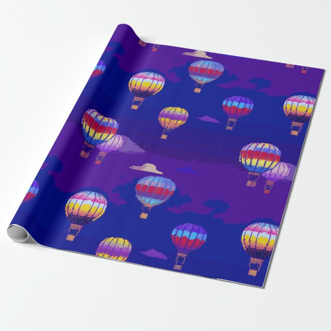 Pixel Art Hot Air Balloon Wrapping Paper (Unrolled)