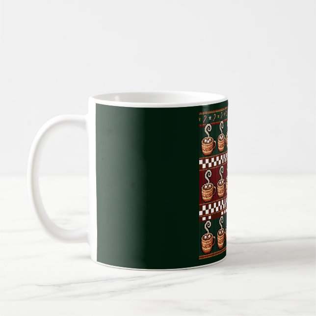 Pixel Art Hot Cocoa Christmas Pattern Coffee Mug (Left)