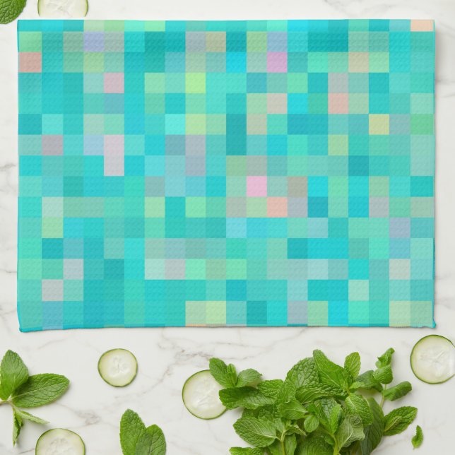 Pixel Art Multicolor Pattern Tea Towel (Folded)