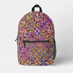 Pixel Art Multicolor Pink  Printed Backpack