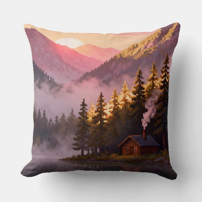 Pixel Art Nature Landscape Cushion (Front)