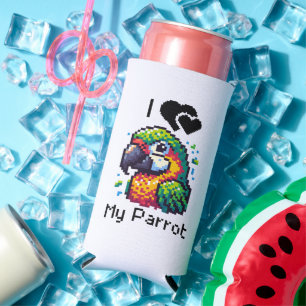 Pixel Art Parrot Personalised Seltzer Can Cooler