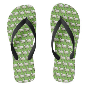 Pixel Art Pattern Flock Of Woolly White Sheep Jandals
