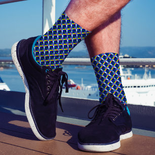   Pixel Art Plaid Modern Navy Blue Abstract Geeky Socks
