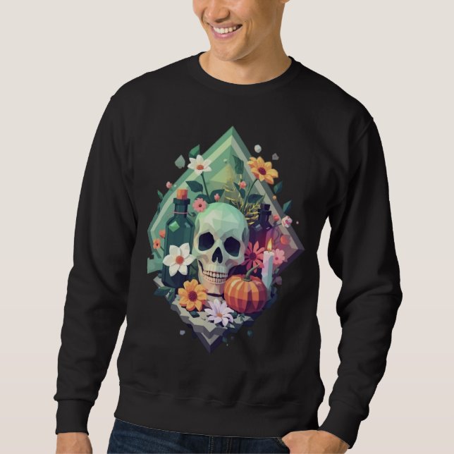 Pixel Art Poison Bottle with Floral Skull Sweatshirt (Front)