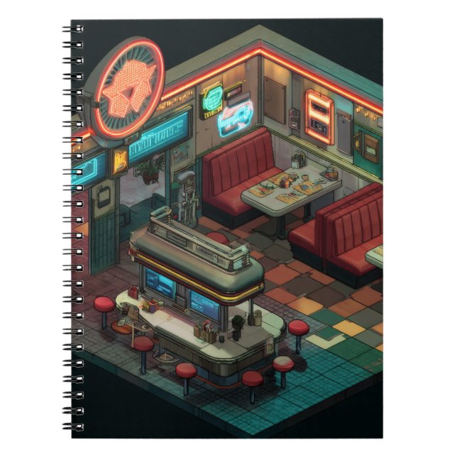 Pixel Art Retro Star Diner Notebook (Front)