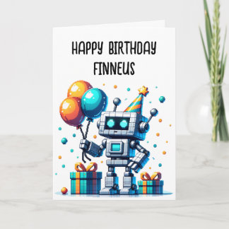 Pixel Art Robot Colouring Page Boy's Birthday Card