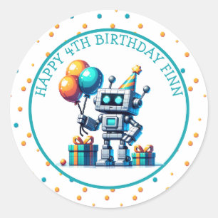 Pixel Art Robot in Orange and Teal Birthday  Classic Round Sticker