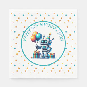 Pixel Art Robot in Orange and Teal Birthday  Napkin