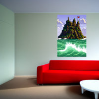 Pixel art, Rock, Castle, weave on sea | AI Art 