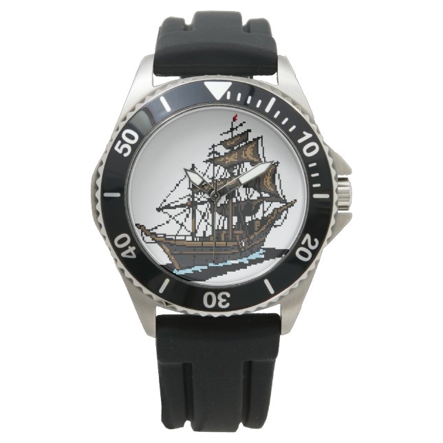 Pixel Art Sailing Ship on Water Watch (Front)
