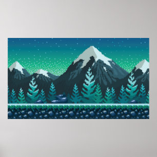 Pixel art seamless background. Location with snowy Poster
