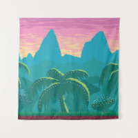 Pixel art seamless landscape with tropics area. Vi