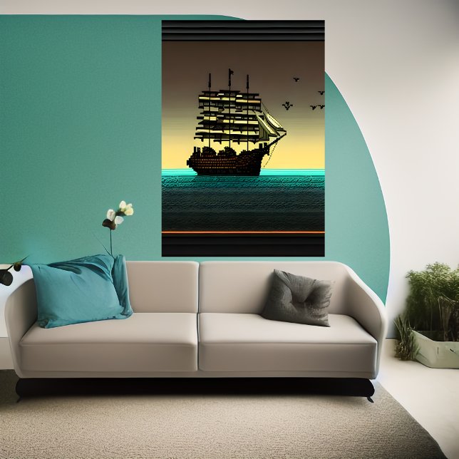 Pixel art, ship on the sea | AI Art  Poster (Creator Uploaded)