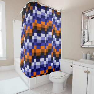 Pixel Art Shower Curtain – Blues, Orange & Earth
