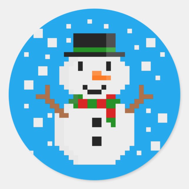 Pixel Art SNOWMAN Classic Round Sticker (Front)