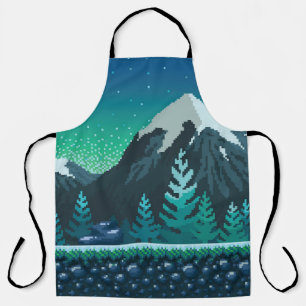 Pixel Art: Snowy Mountains Night. Apron