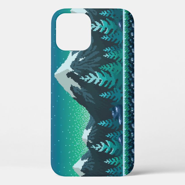 Pixel Art: Snowy Mountains Night. Case-Mate iPhone Case (Back)