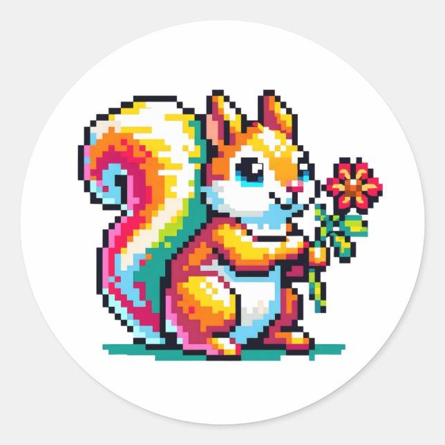 Pixel Art Squirrel Classic Round Sticker (Front)