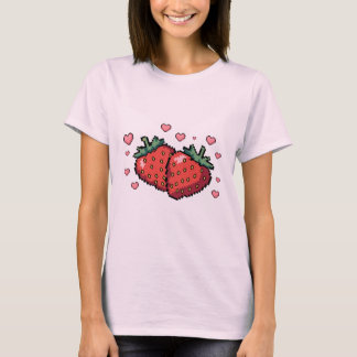 Pixel Art Strawberries with Hearts - Cute Retro  T-Shirt