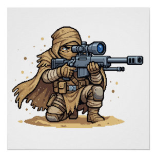 Pixel Art Tactical Sniper Soldier Desert Military  Poster