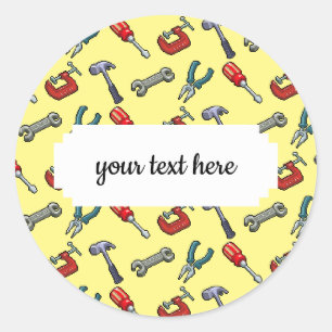 Pixel Art Tool Pattern With Hammer Vice And Pliers Classic Round Sticker