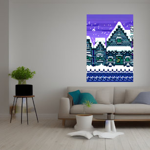 Pixel art, town in the snow    AI Art Poster