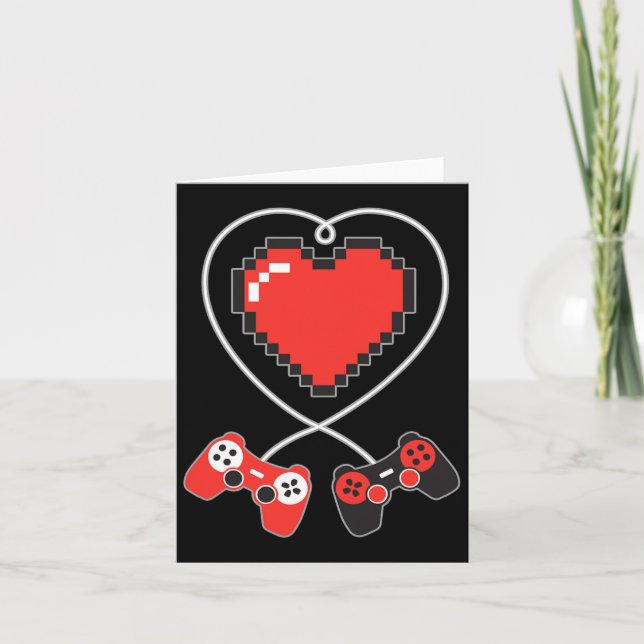 Pixel Art Video-game Controller Valentines Day Gam Card (Front)