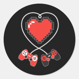 Pixel Art Video-game Controller Valentines Day Gam Classic Round Sticker