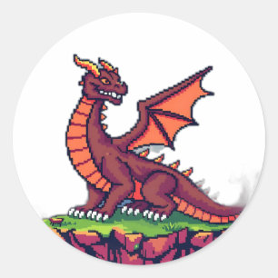 Pixel Art Vintage Dragon Classic Round Sticker