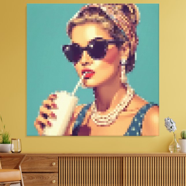 Pixel Art Woman Glamour Vintage '50s Canvas Print (Insitu(LivingRoom))
